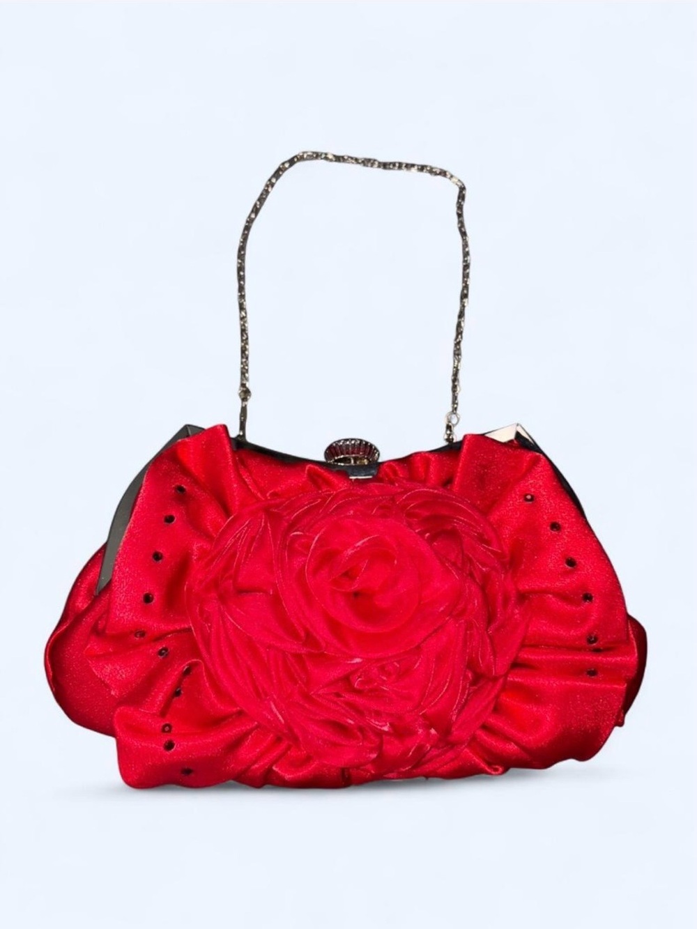 Red Floral Satin Evening Bag